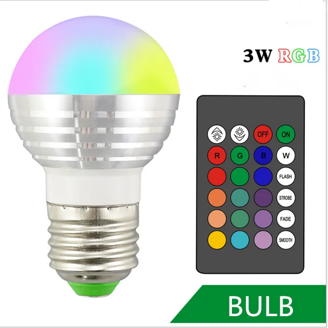 Светодиодная лампа RGB 3 Вт семь цветов с дистанционным управлением E27 B22