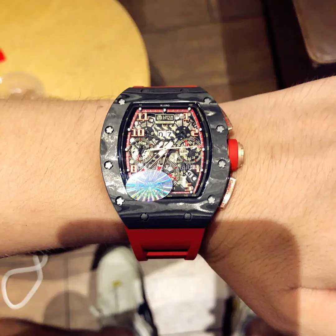

Luxury New Top Quality Automatic Mechanical Sapphire Watch eta7750 Chronograph Stopwatch Carbon Fiber Red Rubber Watches AAA+