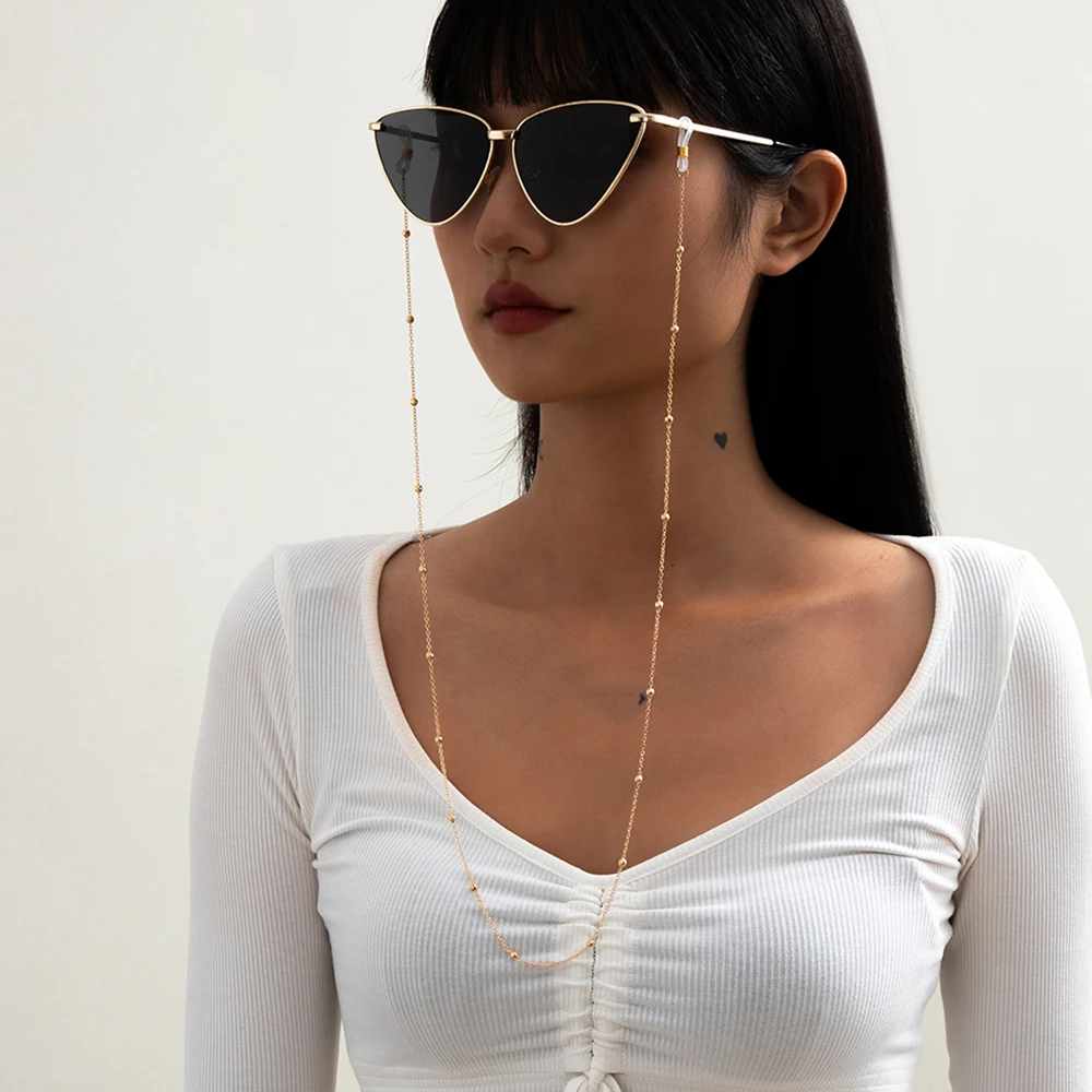 Цепочка для очков Женская серебристая модное ожерелье солнцезащитных с бусинами