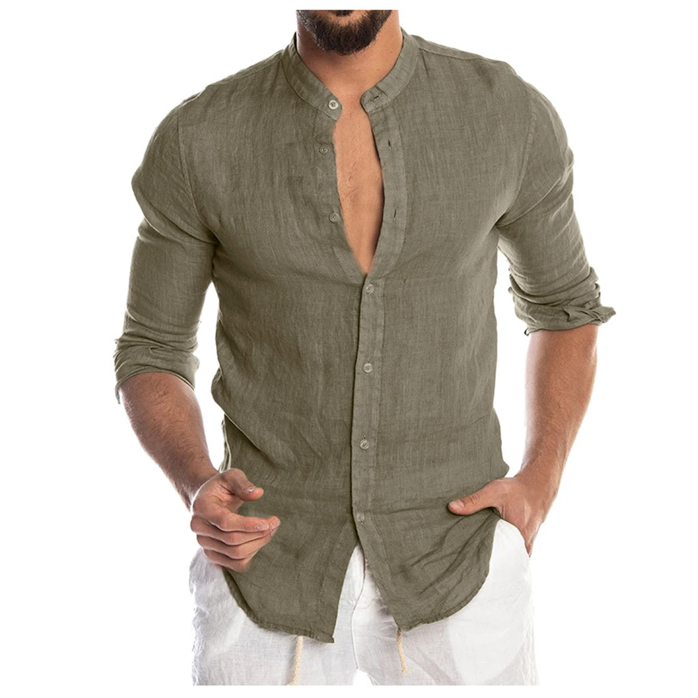 

2021 Men's Cotton Linen Button Down Dress Shirt Long Sleeve Casual Pure Shirt Soft Comfort Spring Autumn Long Sleeve Shirt
