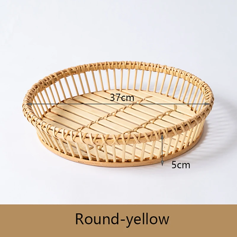

Trays Decorative Simple Retro Handmade Rattan Household Round Storage Tray Rattan Tray Breakfast Tray