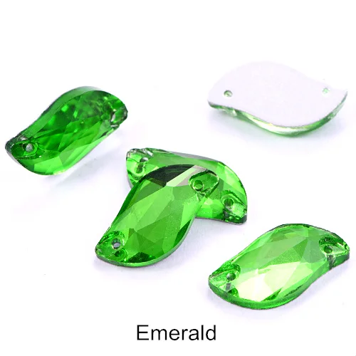 Emerald Горячее предложение! Распродажа! 3 размера красный S лист формы пришить стразы с отверстиями Flatback Стеклянные стразы шьют-на Стразы для шитья одежды B0176 - Цвет: Emerald