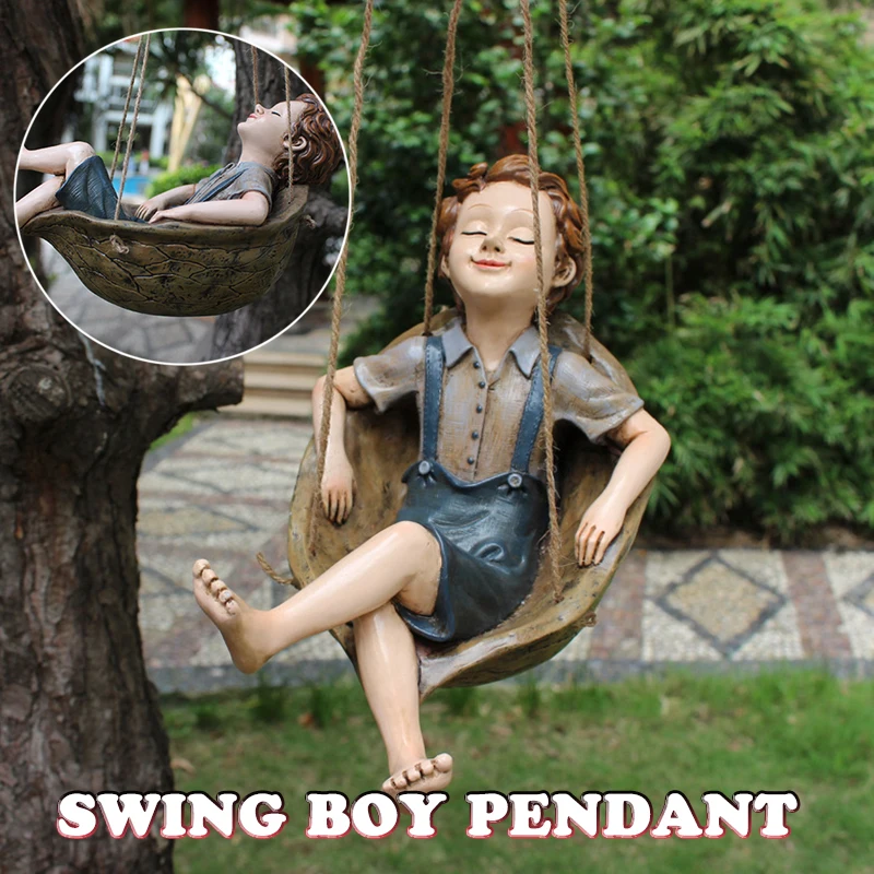 

Resin Swing Boy Ornament Statue Waterproof Outdoor Garden Hanging Decoration Creative Pastoral Figurines Ornament