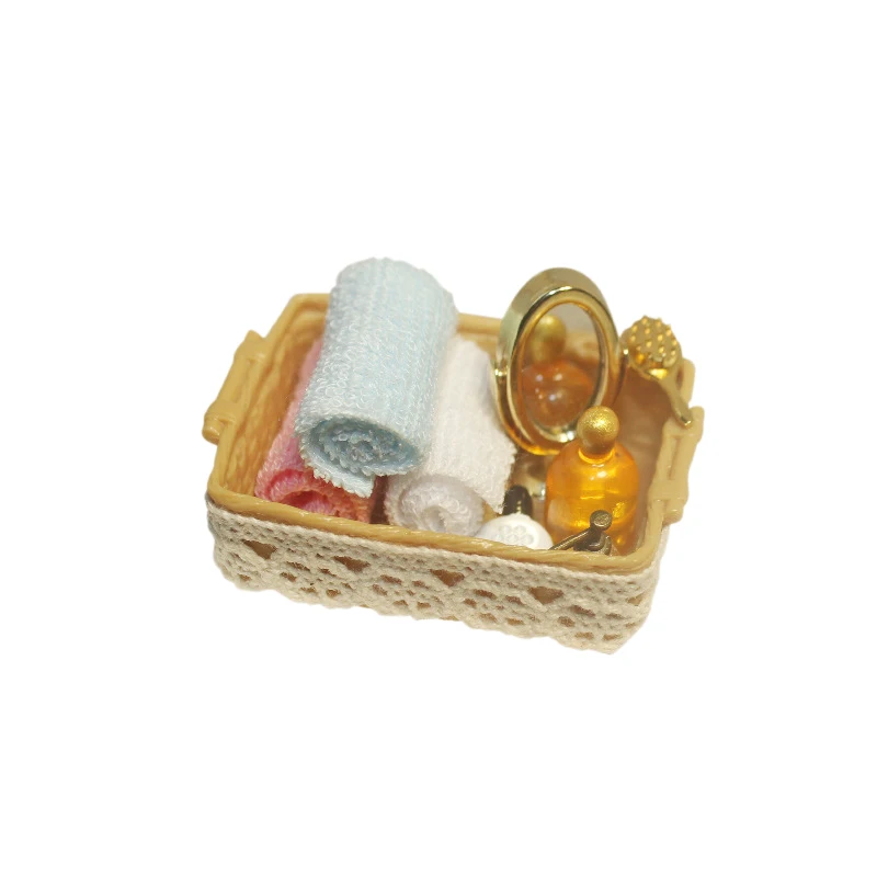

1/12 Dollhouse Miniature Mirror + Perfume + Towel + Roll Paper + Comb Bathroom Doll House Accessories