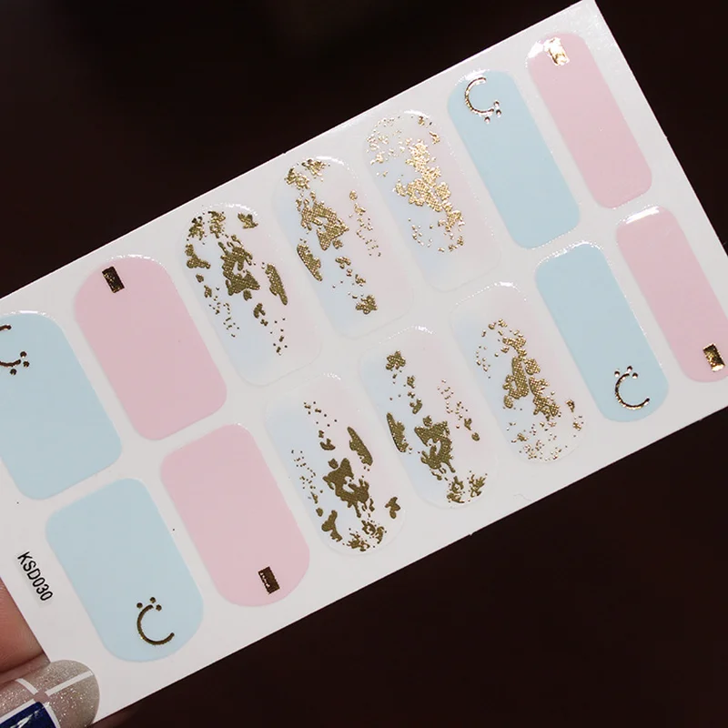 Nail Art Full Cover Self Adhesive Stickers Polish Transfer Tips Wraps Waterproof Decals Manicure 14Tips | Красота и здоровье
