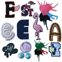 high end flamingo letter a e pin icon embroidered applique patches for clothes diy sew up badges on backpack brooches pin