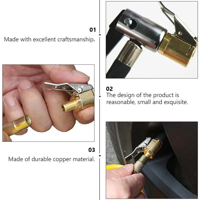 

5pcs Brass Tire Air Chuck Open End Thread Quick Switch Tyre Valves Air Pump Clips Nozzle Hose Barb,Clip-On Ball Foot Air Chuck