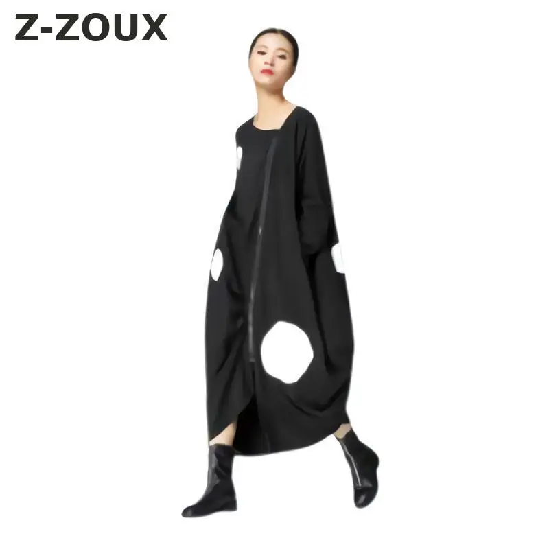 Z-ZOUX Women Dress Polka Dot Printed Irregular Fashion Black Long Dresses Personality Vintage Loose Spring 2020 | Женская одежда