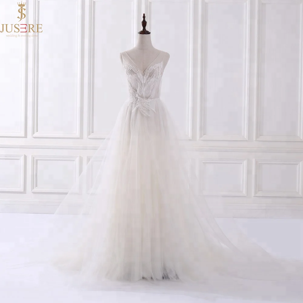 Jusere A-line Wedding Dress beads tulle V-neck Long sleeves Bridal Gown Robe De Mariage Vestido de Noiva