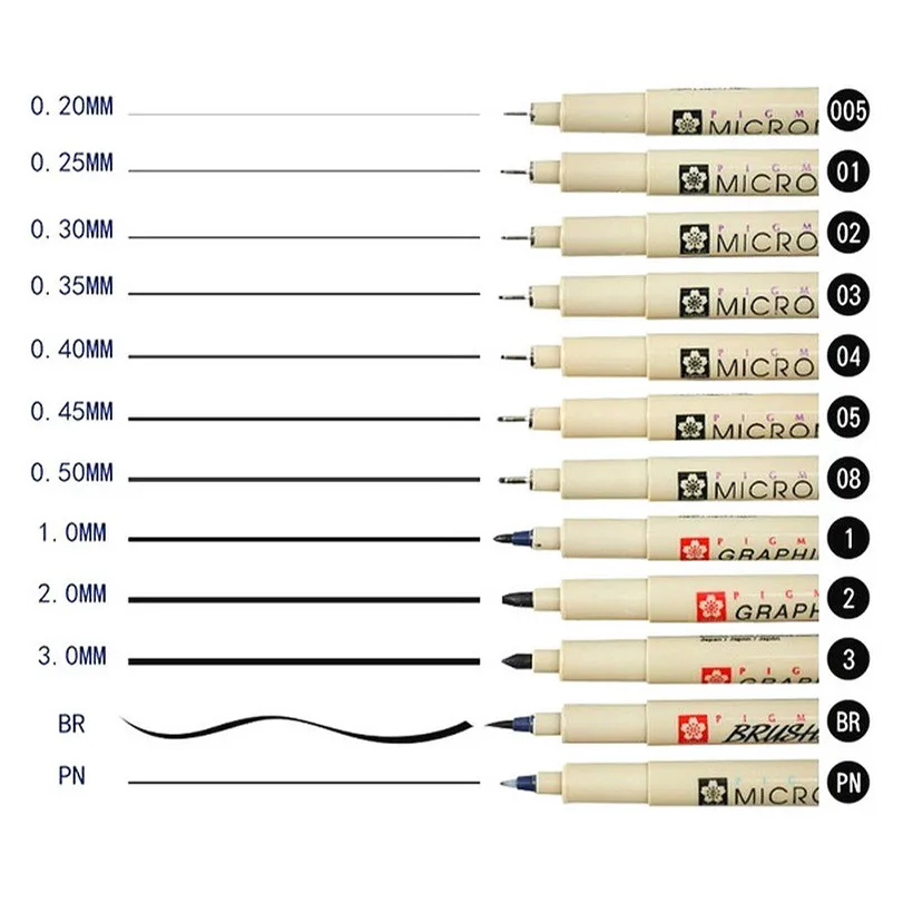 

Sakura Professional Pigma Marker Pen For Drawing Sketch Archival Black Ink Brush Stationery Animation Art Supplies