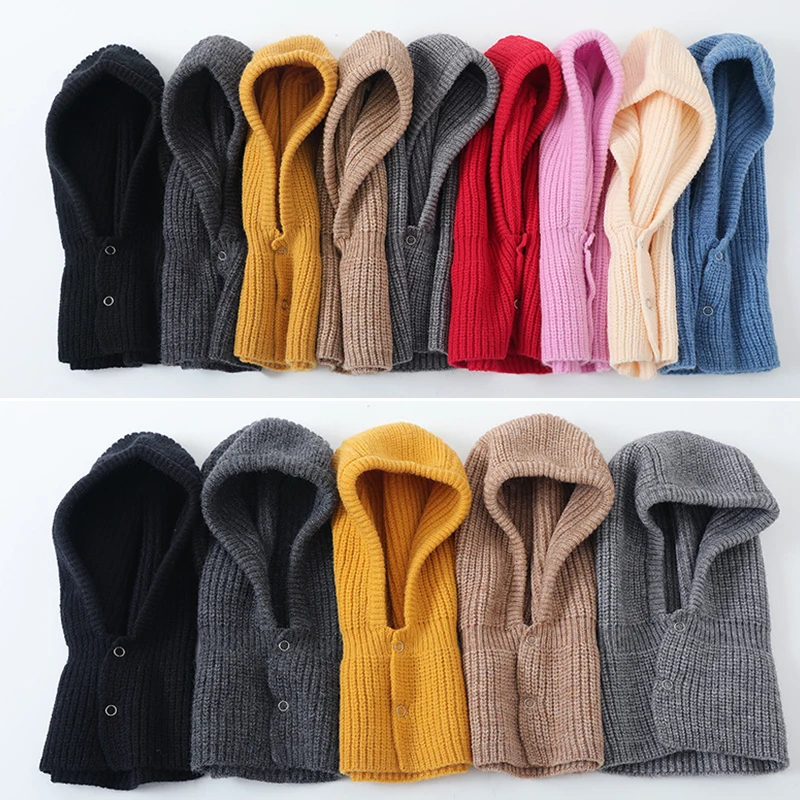 

Winter Wool Knitted Cap Scarf Neutral Comfortable Hooded Scarf Solid Color Skin-friendly Soft Pullover Snood Hat Collar Scarf