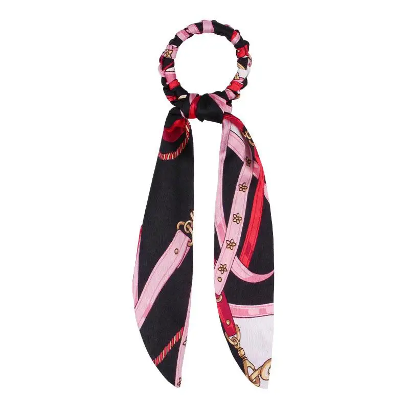 47 Floral Print Elastic Knot Ribbon Scrunchies Women Vintage Big Bow Fabric Hair Ties Girls Satin Hair Accessories Soft Hairbands - Цвет: 47