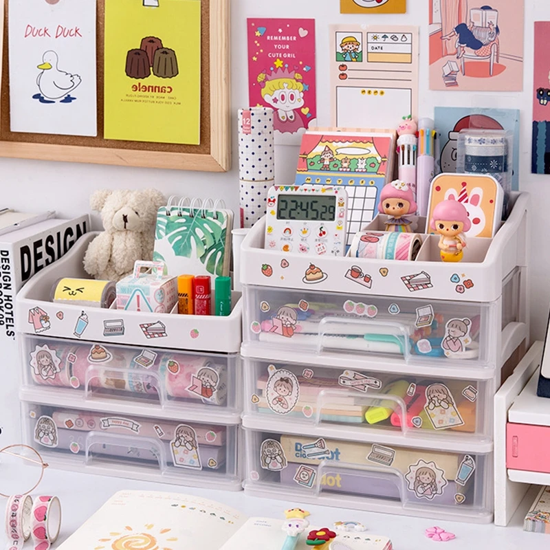 

W&G Multi-layer Cosmetic Storage Box Desktop Organizer Drawer Type Plastic Box Student Stationery Rack Transparent Storage Box