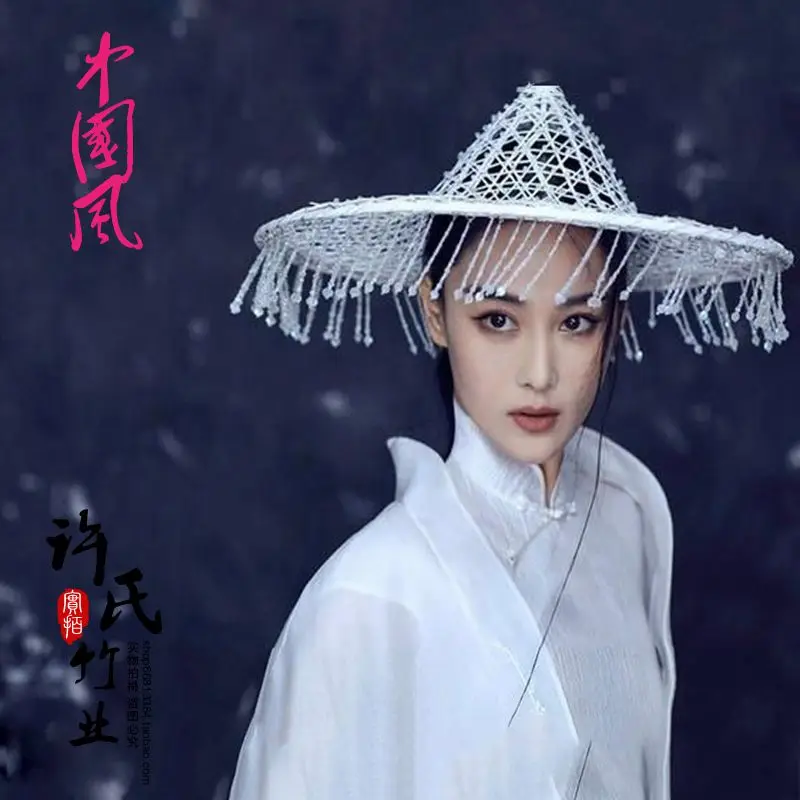 Шляпа для костюма с белыми подвесными бусинами женская шляпа фотосъемки мечом