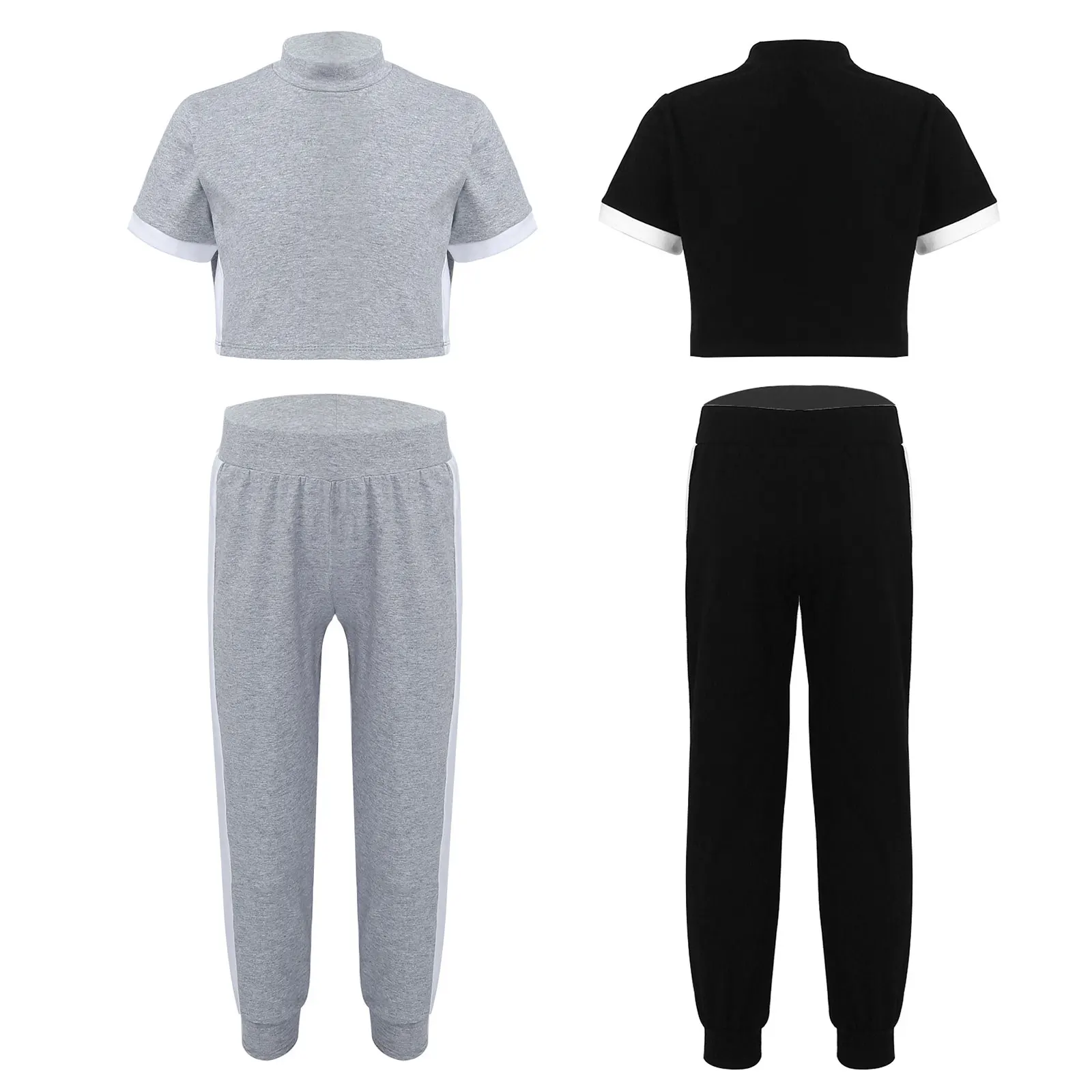 

Kids Girls Child Tracksuits Sportswear Sets Casual Cotton Short Sleeves Crop Top With Pants Dance Outfits Hip Hop Dance Clothing