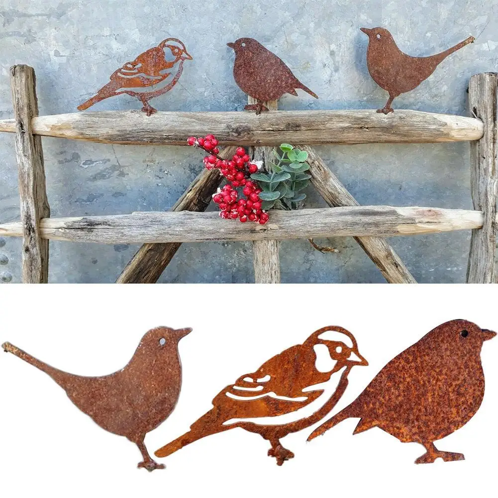 

Rusty Metal Bird Silhouettes Garden Fence Decor Woodpecker Robin Steel Country Yard Art Gardening Decoration Metal Bird
