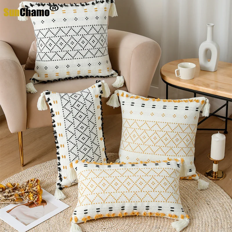 Цвет: желтый черный хлопковый жаккардовый чехол для подушки 45x4 5 см/30x50cm Подушка с