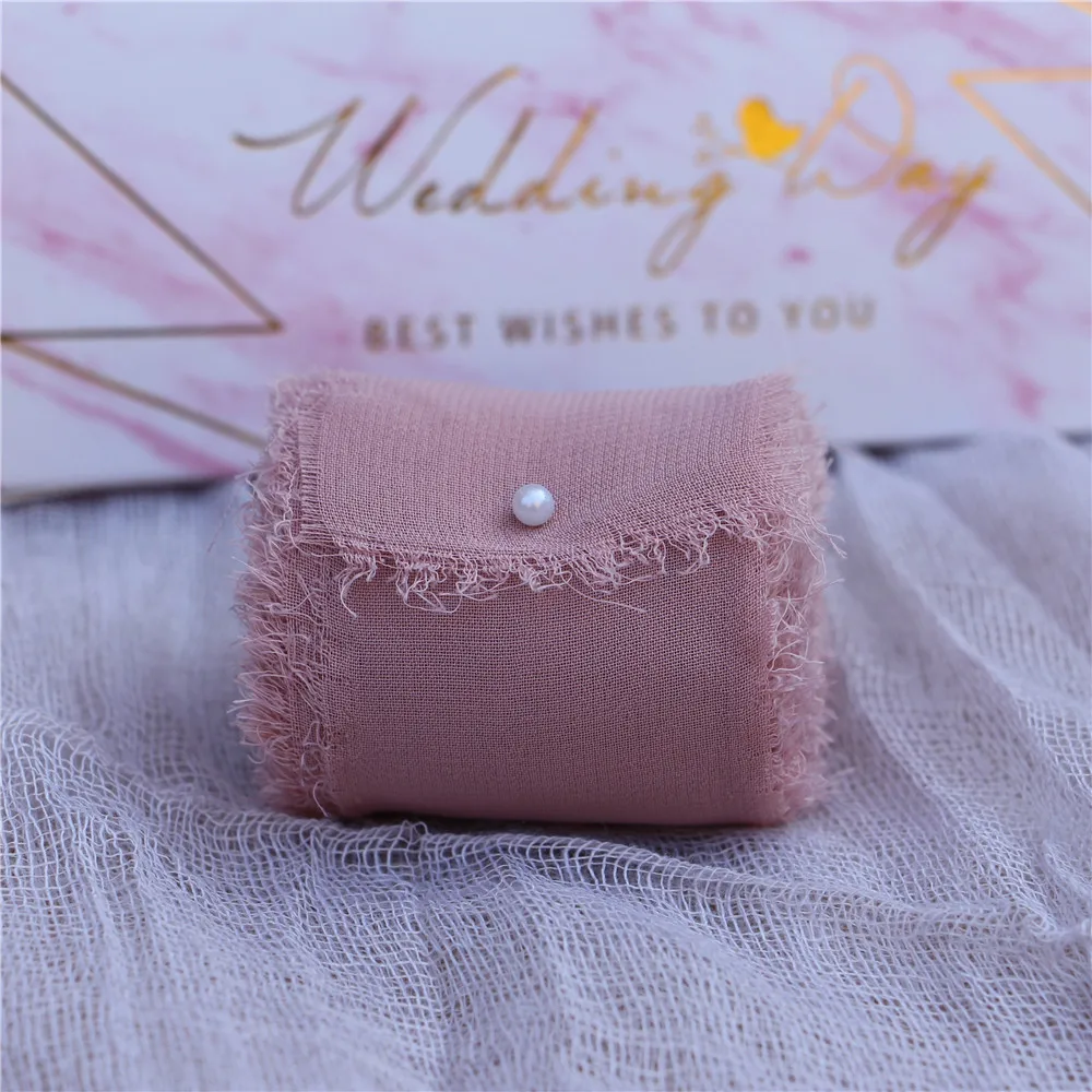 4 5 см х м пыльно-синяя потертая шифоновая шелковая лента ручной работы с бахромой