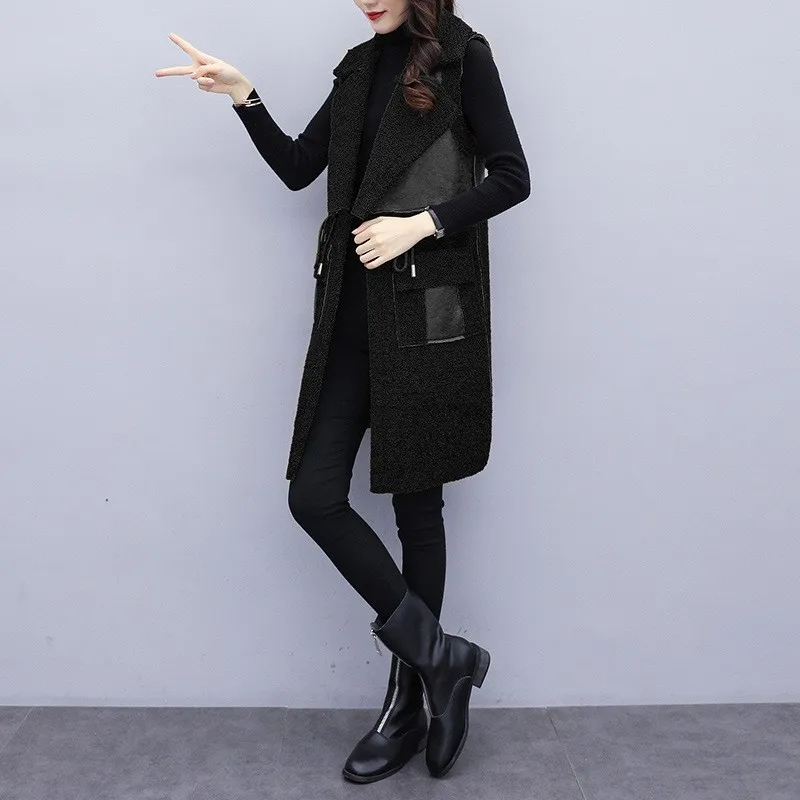 Женский жилет средней длины из искусственной кожи без рукавов | Женская одежда