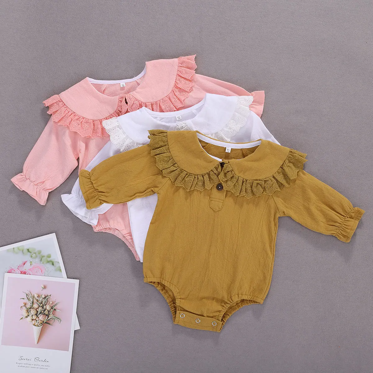 

Baby Girls Bodysuit Clothes Long Sleeves Jumpsuit Collar Casuall Spring Clothing