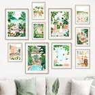 Пляжный бассейн в скандинавском стиле, марокканские тропические джунгли, качели, луг, настенная Картина на холсте, Постер для гостиной, домашний декор