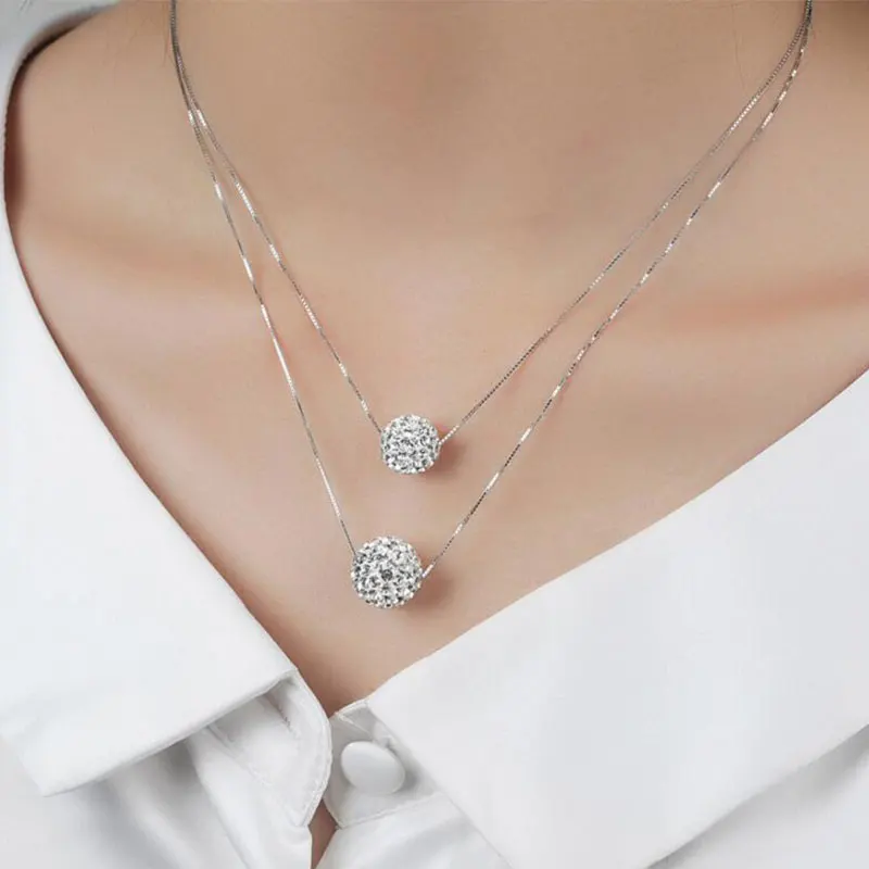 Женское Двухслойное ожерелье из серебра 925 пробы с подвеской в виде шара на удачу