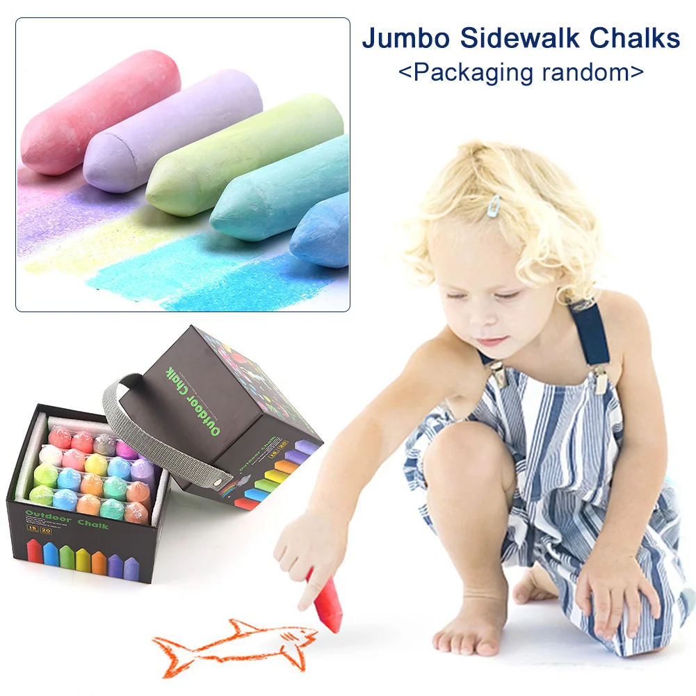 

20pcs Gifts For Kids Toddlers Dust Free Outside Driveway Playground Jumbo Sidewalk Chalk Easy Grip School Stationery 15 Colors