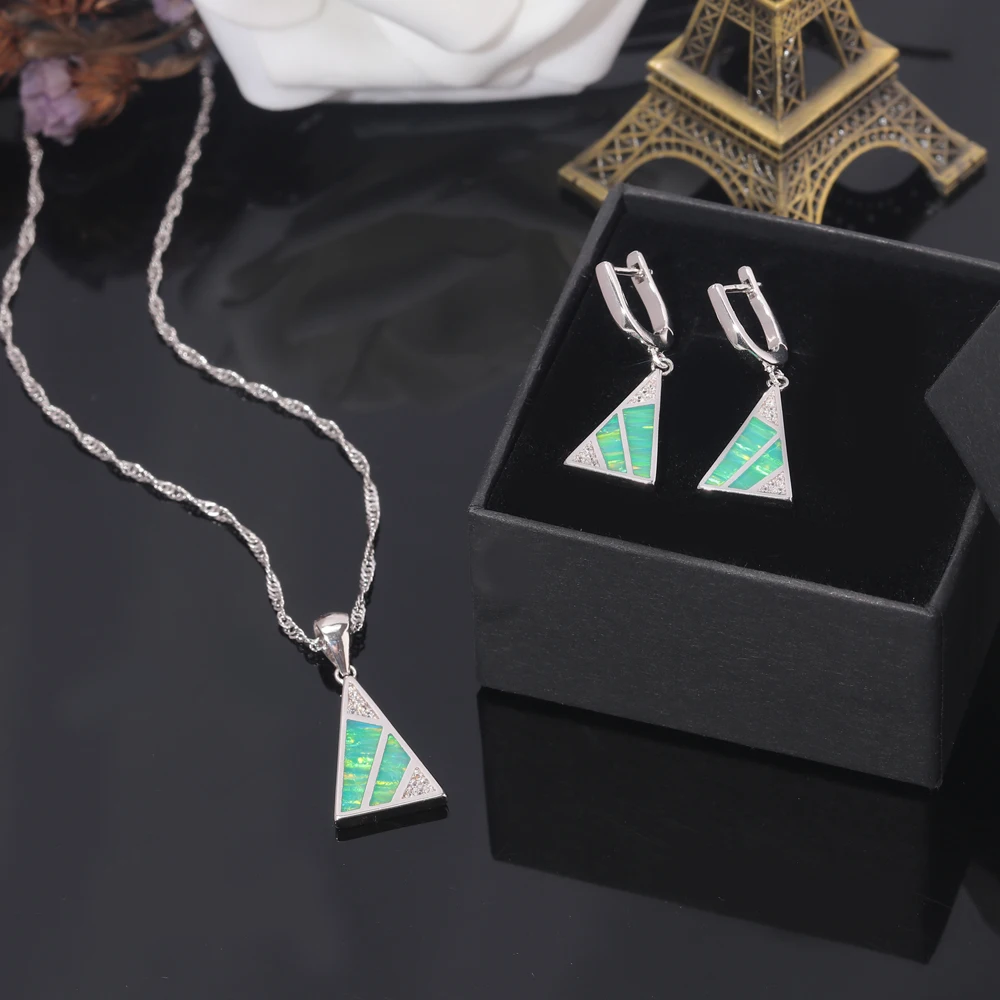 Женский комплект украшений CiNily сережки-подвески с зеленым и оранжевым огненным