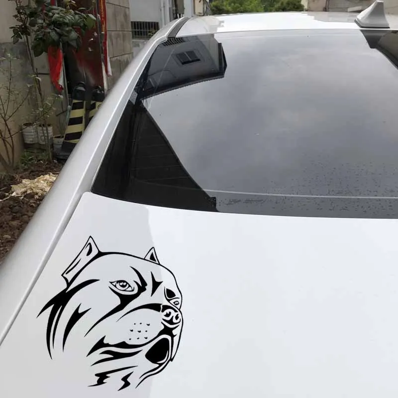 YJZT 14.4X14.9CM Наклейка на автомобиль Собака Питбуль Животное Охранник Друг Ошейник Фреска Виниловая наклейка Черный/Серебряный C24-1243 нан.