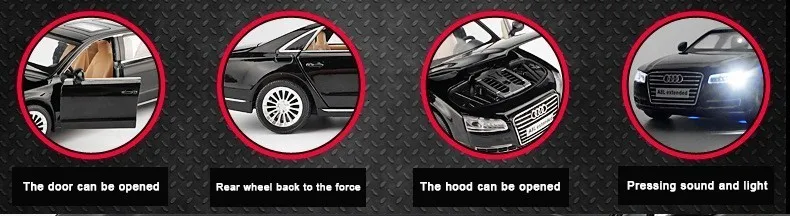 1:32 Масштаб Audi A8L литая под давлением модель автомобиля металлическая игрушка A8 автомобиль со звуком и светильник Детский развивающий подарок на день рождения игрушка