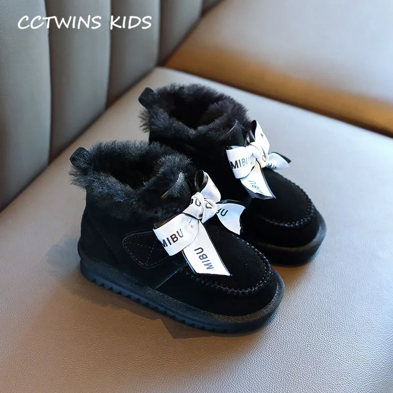 CCTWINS/детская обувь; коллекция года; модные зимние ботинки для детей; детская обувь из натуральной кожи; брендовые короткие ботинки с бабочкой для девочек; SNB154 - Цвет: Black