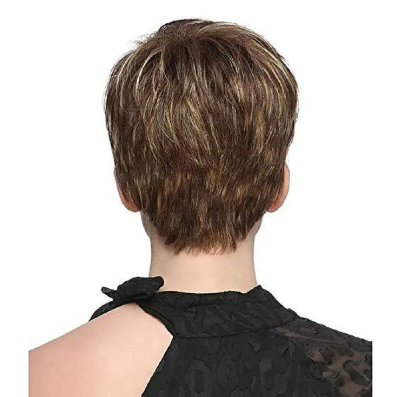 

Ladies Ombre Brown Straight Wig Pixie Layered Short Brown Wigs for Women Nature Looking Daily Party Use