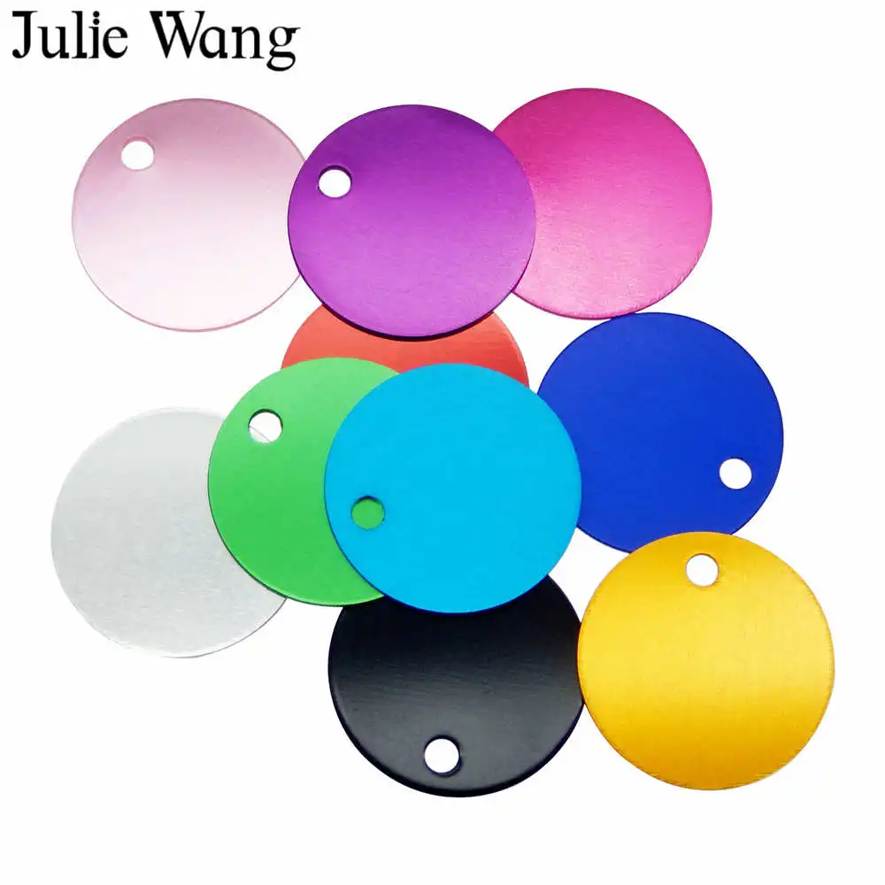 Julie Wang 10 шт Pet Id Dog тег амулеты круглой формы алюминиевое имя номер телефона пустой