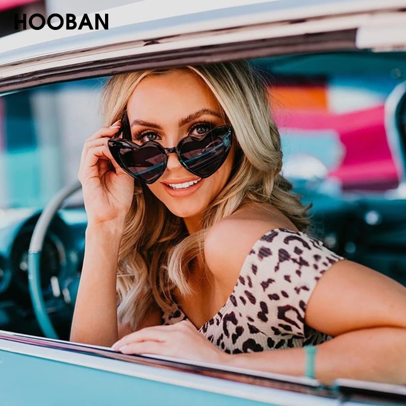 HOOBAN Модные женские солнцезащитные очки с сердечком милые Большие Кошачьи Глаза
