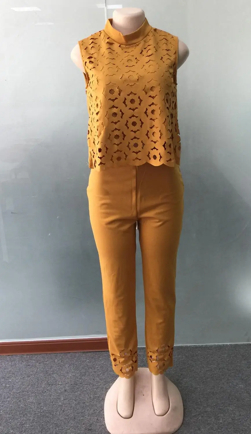 Yellow Pink Firing Sexy Women Set Star Style Runway 2 Pieces Crop Top And Pencil Pants DAM378 |