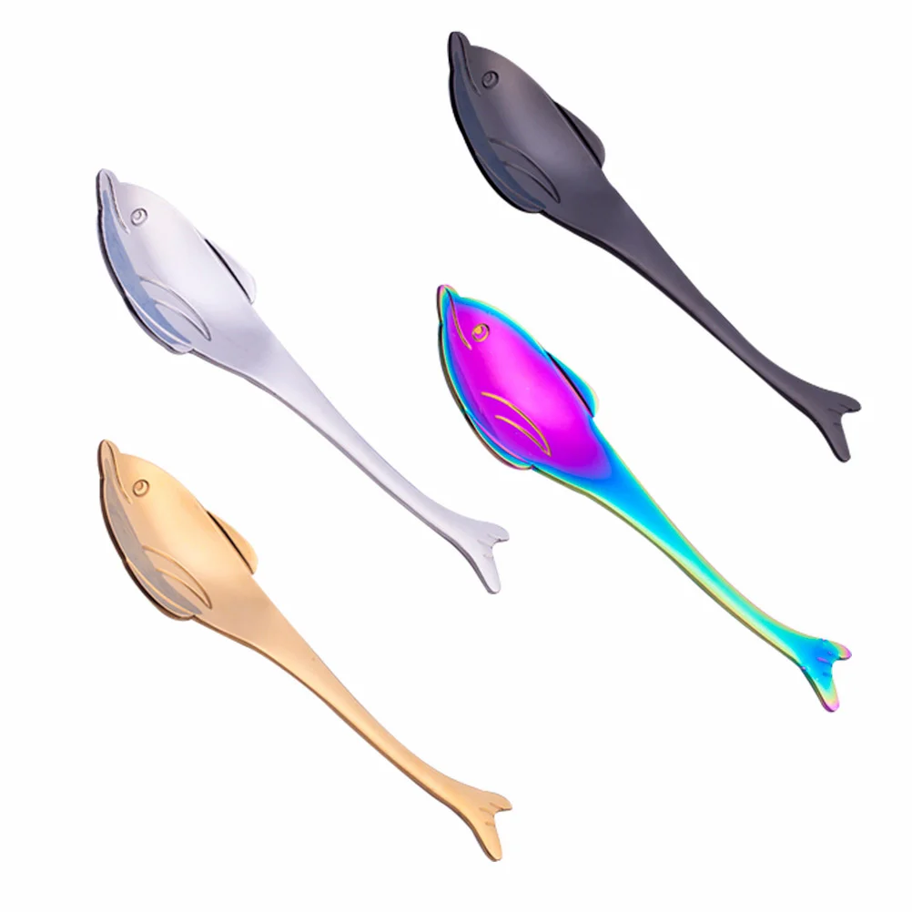 Stainless Steel Coffee Spoon Dolphin Soup Reusable Tea Scoop Stirring Sugar Dessert Cake (Silver) | Дом и сад