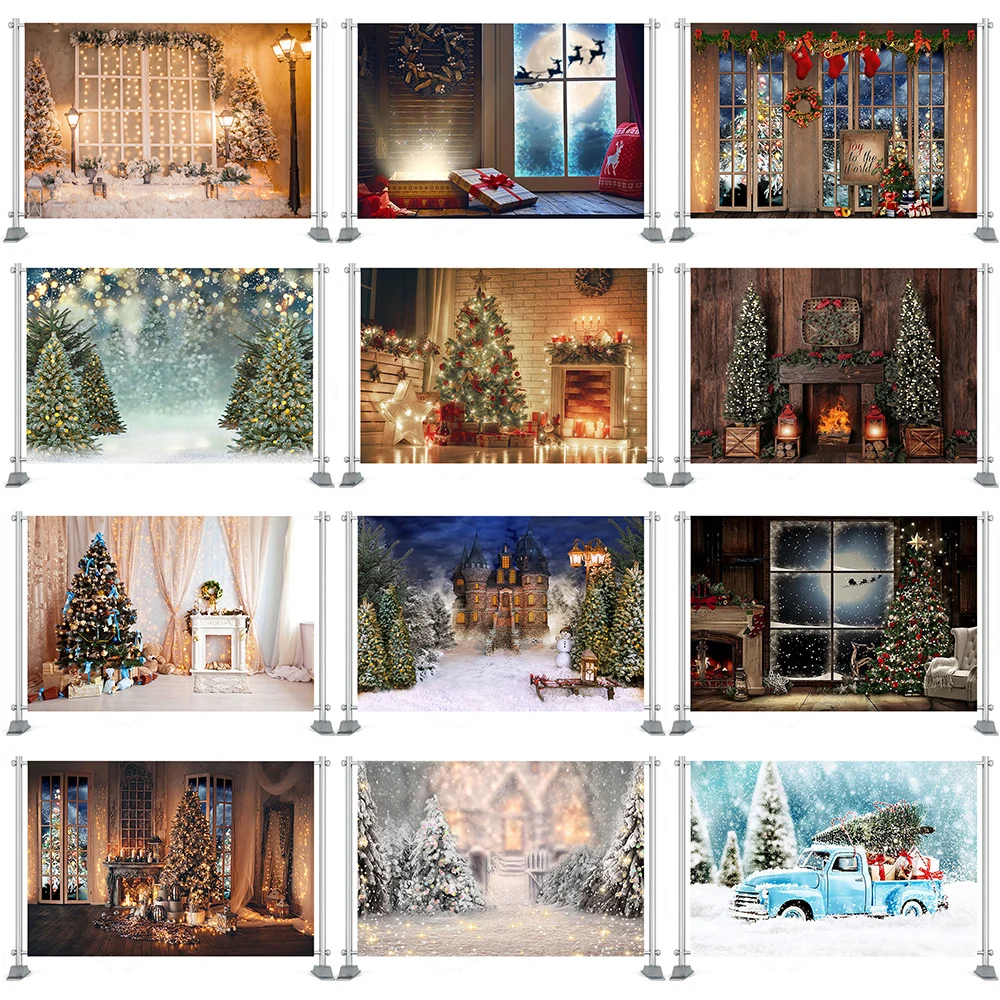 

Photography Backdrop Christmas Trees Window Wreath Winter Snow Background Wood House Photocall Photoshoot Prop Custom Photobooth