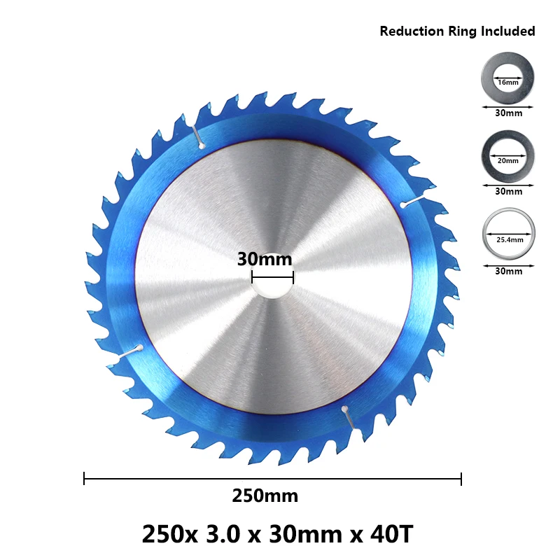 1pc 250x30x40T 1 шт. 210 250 255 300 мм дисковая пила Nano с синим покрытием TCT пильный диск 24T 28T 40T 80T твердосплавный режущий диск для дерева - Цвет: 1pc 250x30x40T