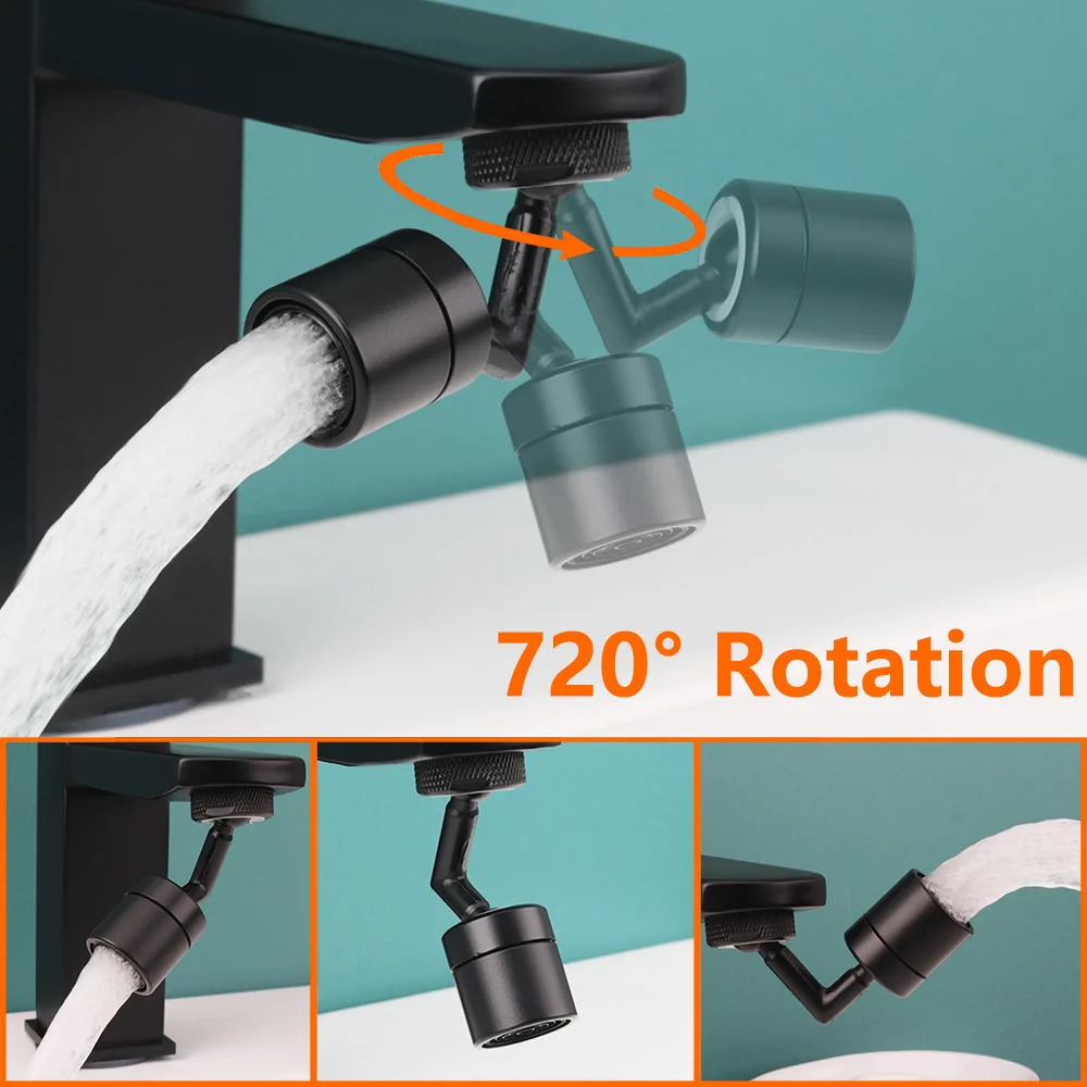 

Universal Black Splash Filter Faucet Rotate Water Outlet 720 Bathroom Accessories Universal Basin Lengthen Extender