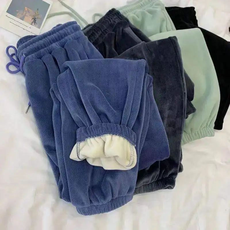 Брюки-шаровары женские с высокой талией повседневные утепленные штаны бархатным