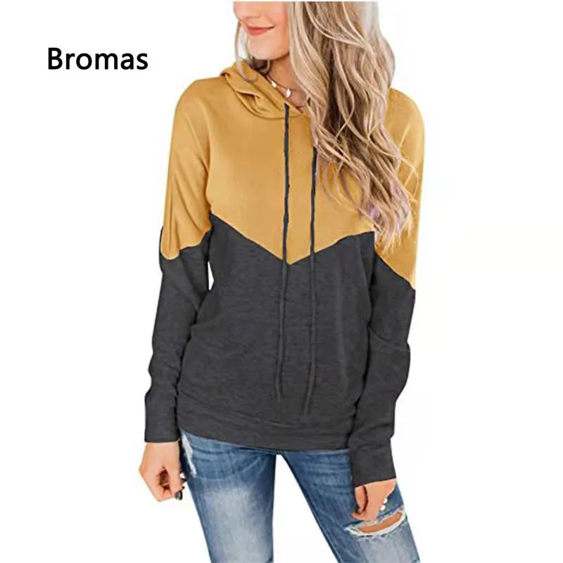 

New Women's Fashion Top Loose Color Block Hooded Drawstring Casual Long Sleeve Sweater