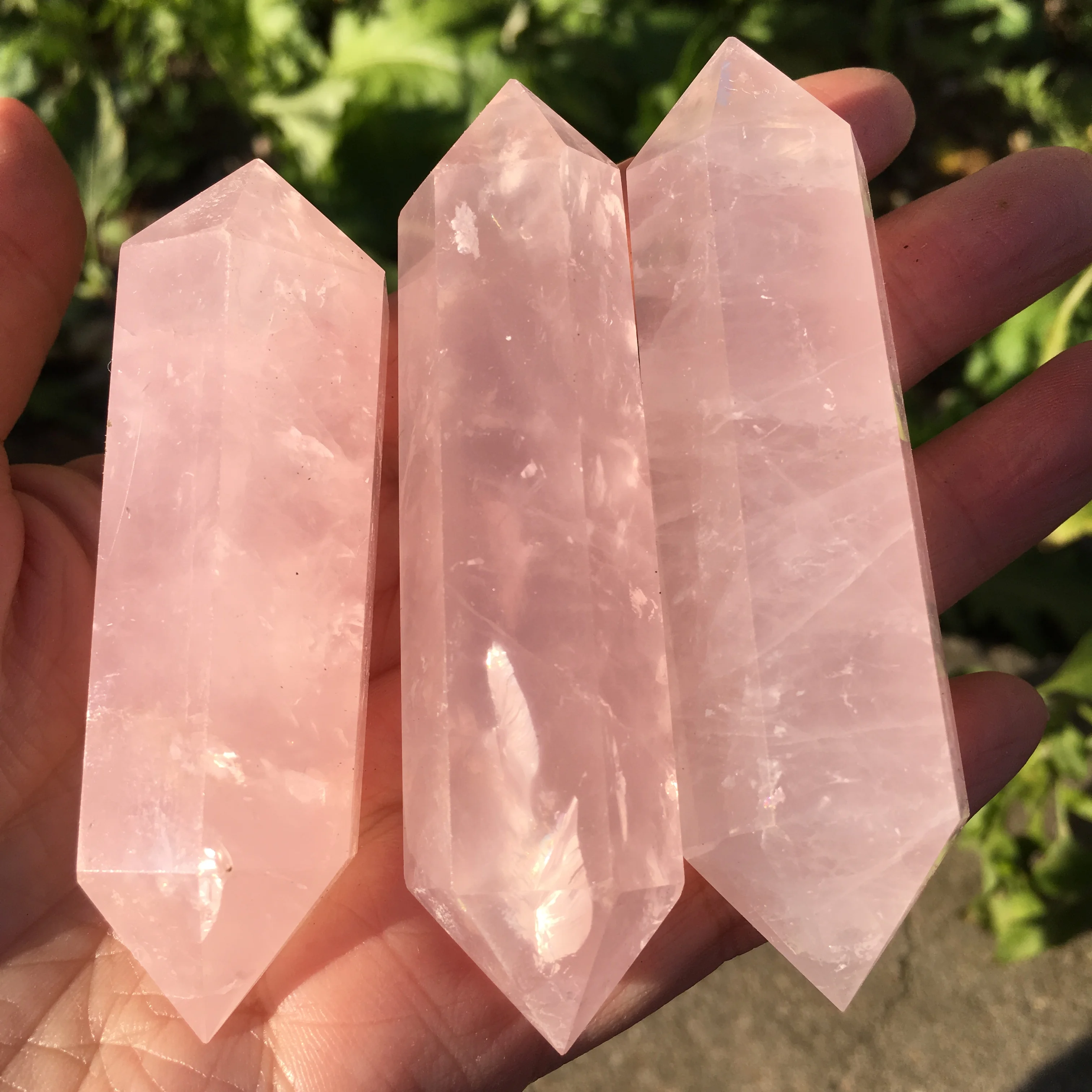 

Natural Rose Quartz Crystal Hexagonal Double Terminated Points Wand Meditation Reiki Healing Stone