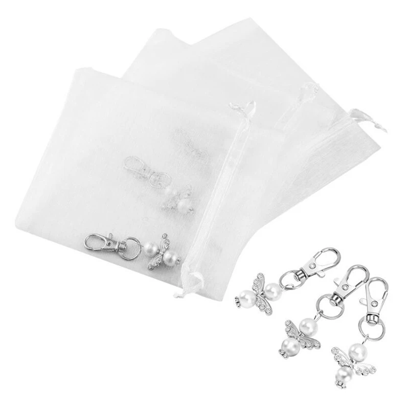 

60 Pieces Angel Design Keychain Favors Set Include Angel Pearl Keychains White Organza Gift Bags and Tags 'S Day