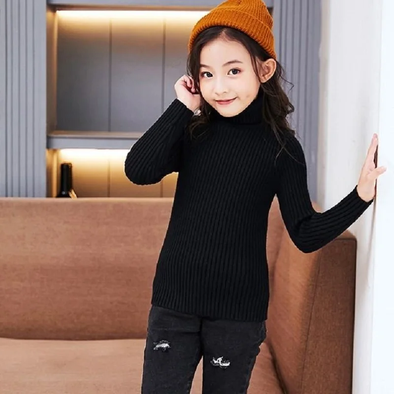 

Girls Sweaters Turtleneck Solid Color Children's Knitwear Knitting Sweater Autumn Clothing Tops Shirt Pullover Kids 2-13 Years