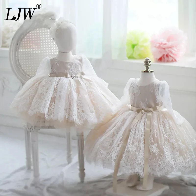 Champagne Girl Dress Baptismal dress for infant Lace elegant Flower Girls Wedding Dresses tutu princess Party girl | Детская одежда и