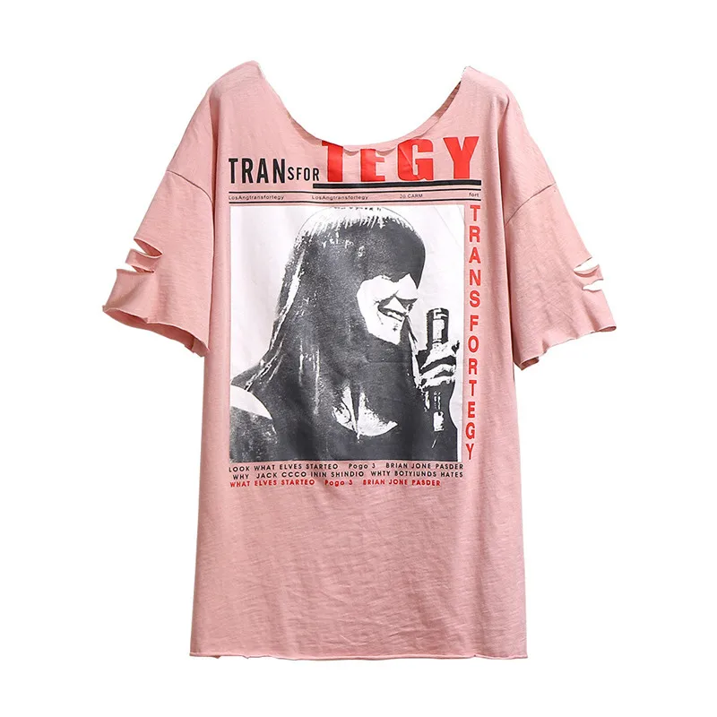 Женская футболка большого размера d 6XL розовая летняя с круглым вырезом и