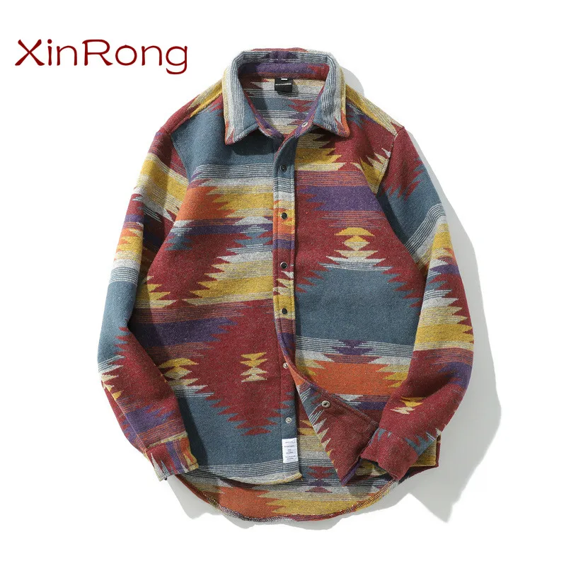 

2021 new men's fashion hip-hop casual retro lapel trend shirt long-sleeved fashionable tops youth personality male wild jacket