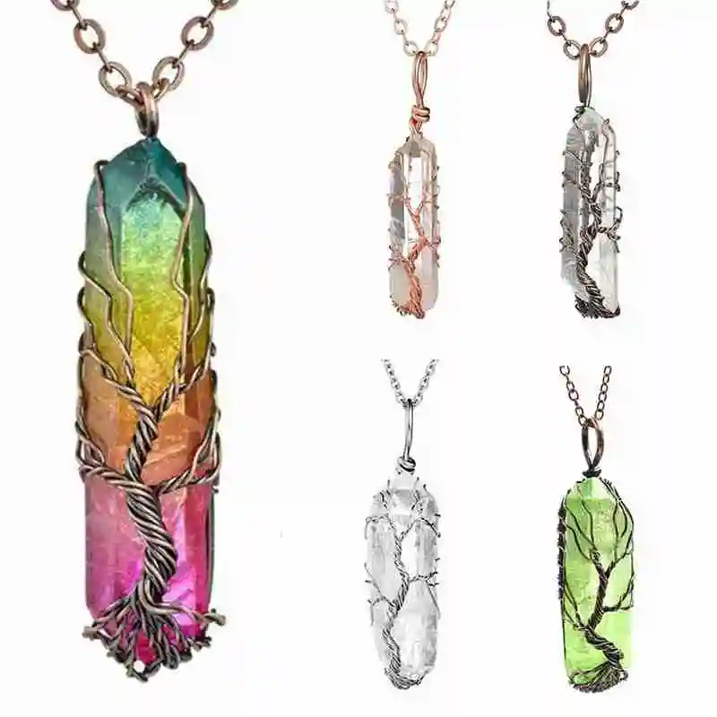 

7 Chakra Crystal Natural/Rainbow Stone Quartz Tree Reiki Chakra Life Healing Men of Pendant For Women Jewelry Pend Necklace