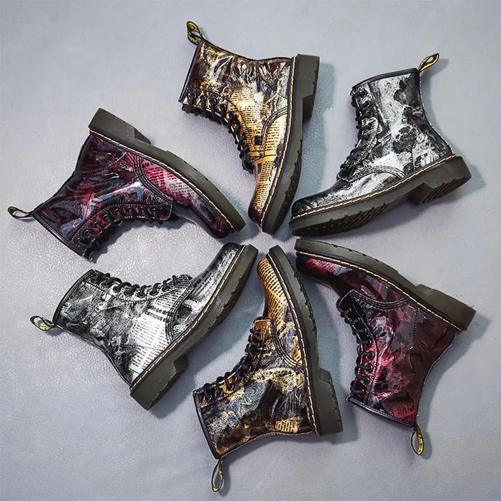 Ботинки с принтом женские ботильоны для женщин на танкетке элегантные кожаные