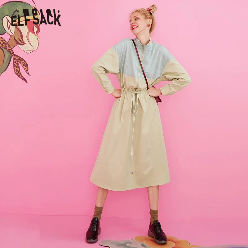 Женское Повседневное платье с цветными вставками ELFSACK элегантное корейское